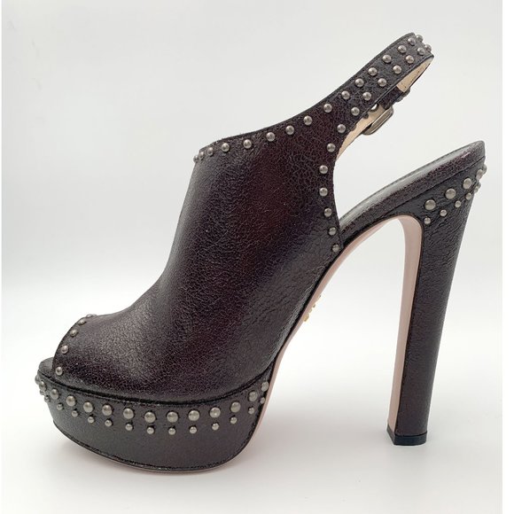 Prada Roxy Crackle Leather Platform Sling-Back Amaranto Heels Size 10/40 - Picture 1 of 8